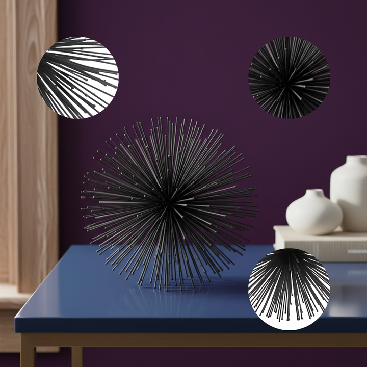 8" Silver Metal Spiky Sphere Tabletop Sculpture