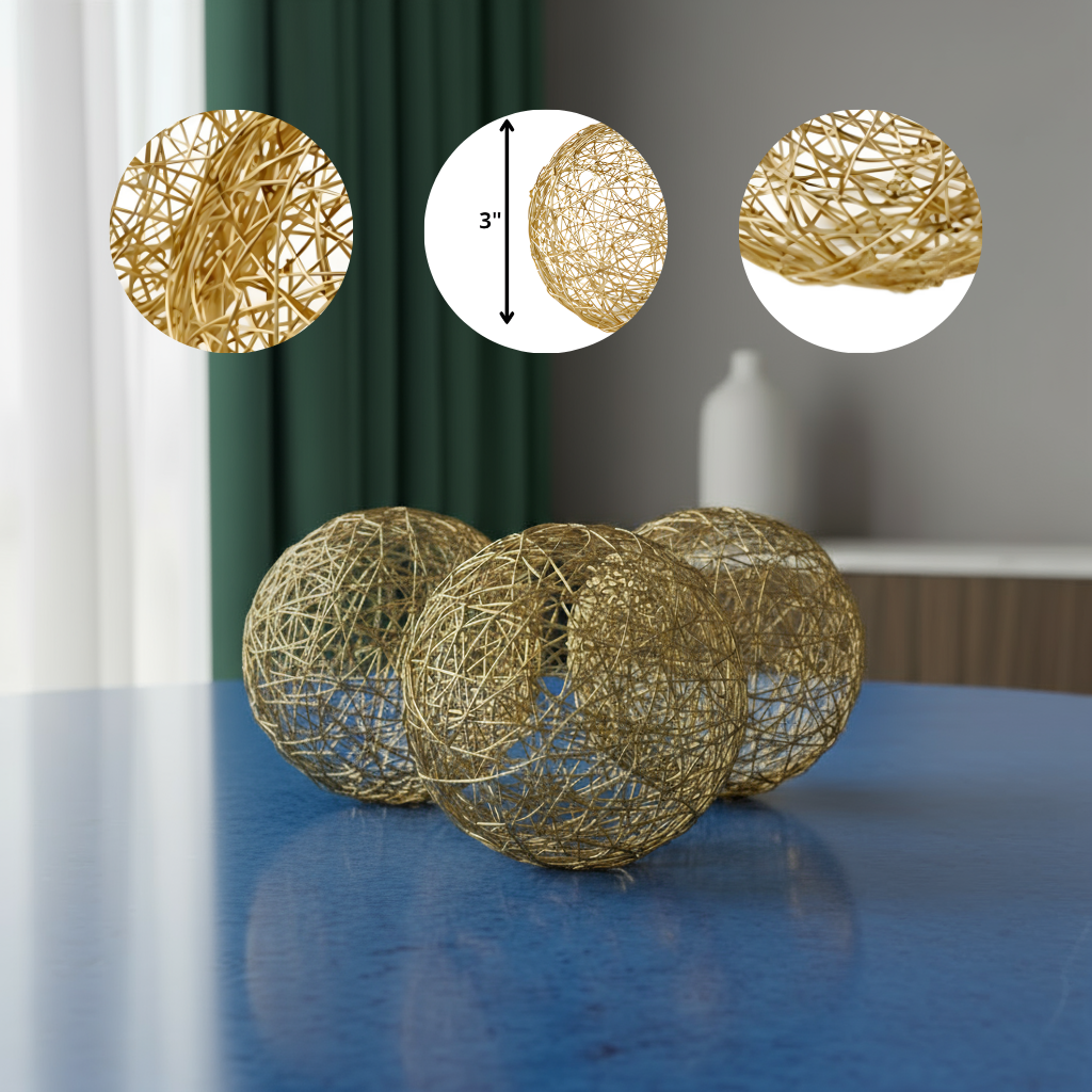 Set of Three Gold Wire 3" Decorative Orbs
