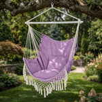 Boho Macrame Hammock Chair with Fringe, 2 Cushions & Side Pocket - 1