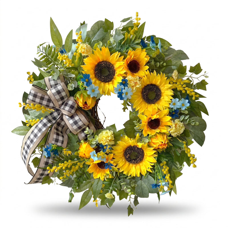 SUNFLOWER WREATH FOR FRONT DOOR – SUMMER FLORAL PORCH DÉCOR - 1