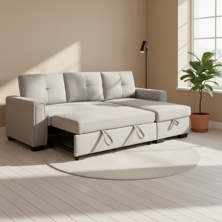 92" Light Gray Polyester Blend Convertible Futon Sleeper Sofa With Black Legs