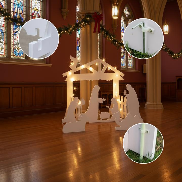 Outdoor Lighted Nativity Set, Holy Family Christmas Scene with 20 LED Lights, Holiday Yard Lawn Garden Decoration, White
