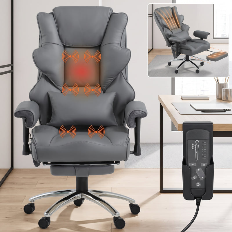 Executive Office Chair with Heat and Massage – High Back Reclining PU Leather Desk Chair with Footrest - 1