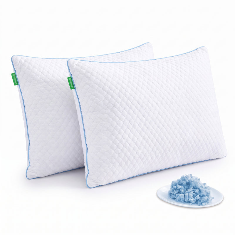 Gel Memory Foam Pillows, Set of 2 – Firm Quilted & Dual-Sided Cooling - 1