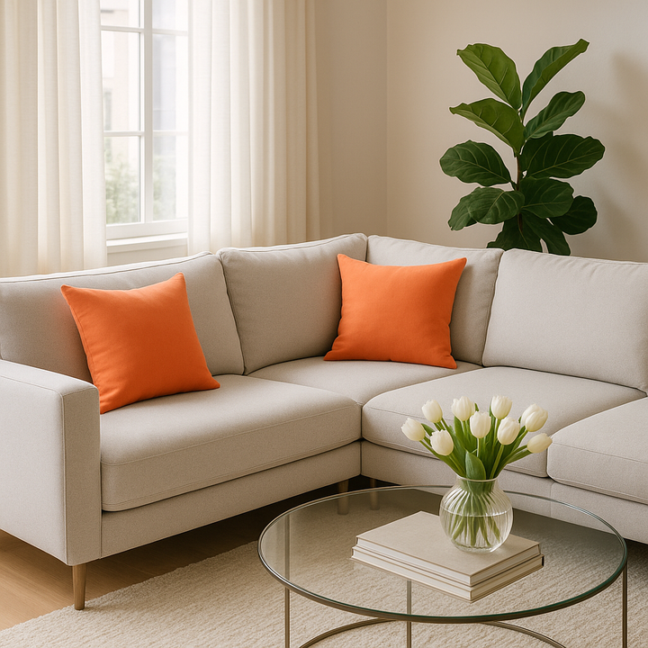 Vibrant Orange Handmade Indoor Outdoor Throw Pillow Cover - Premium 18" Cotton Accent