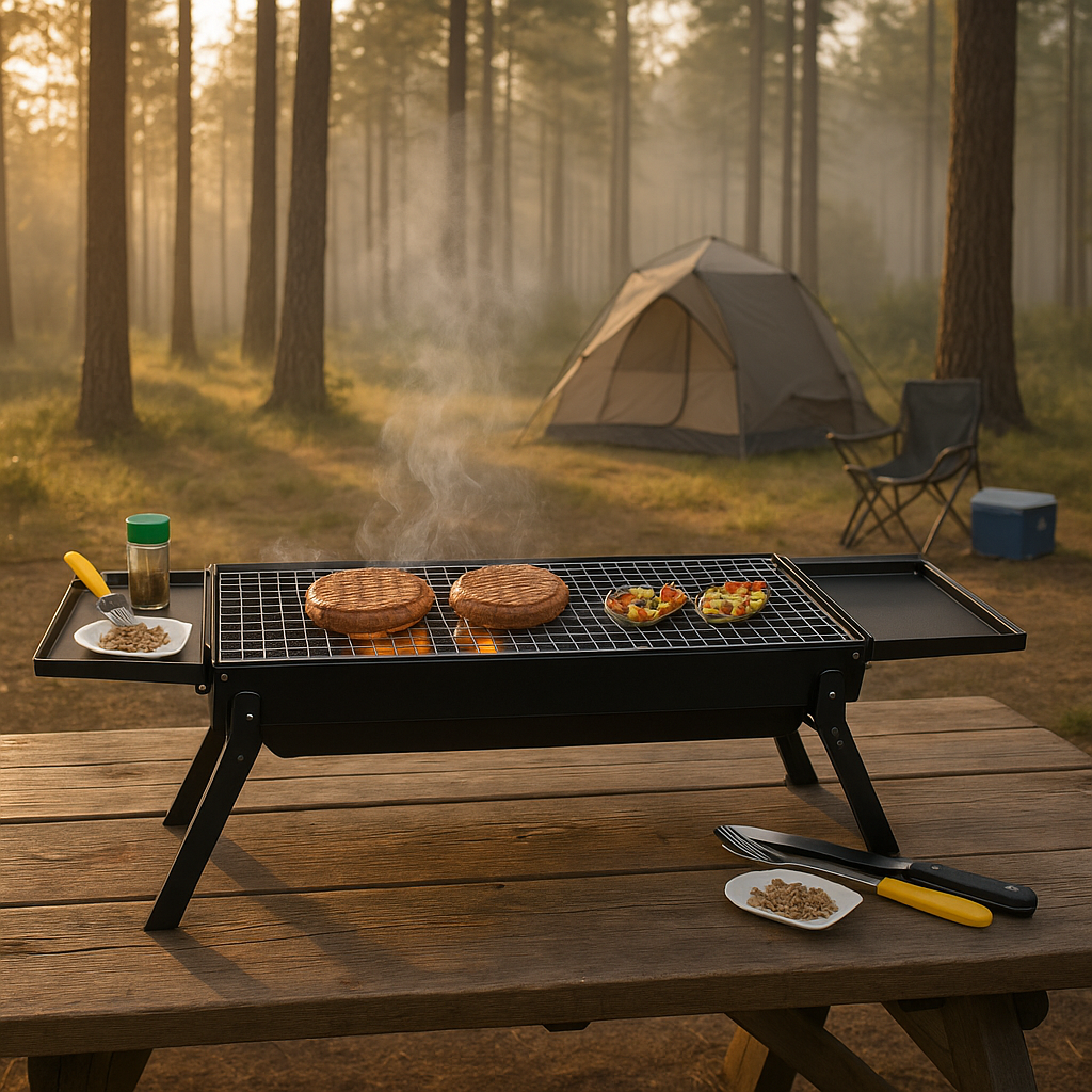 Premium Foldable Charcoal BBQ Grill with Integrated Side Shelf and Tool-Free Setup