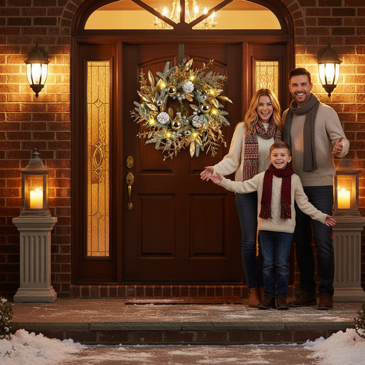 Christmas Wreath 20 Inch Christmas Door Decorations Wreath with Warm Lights