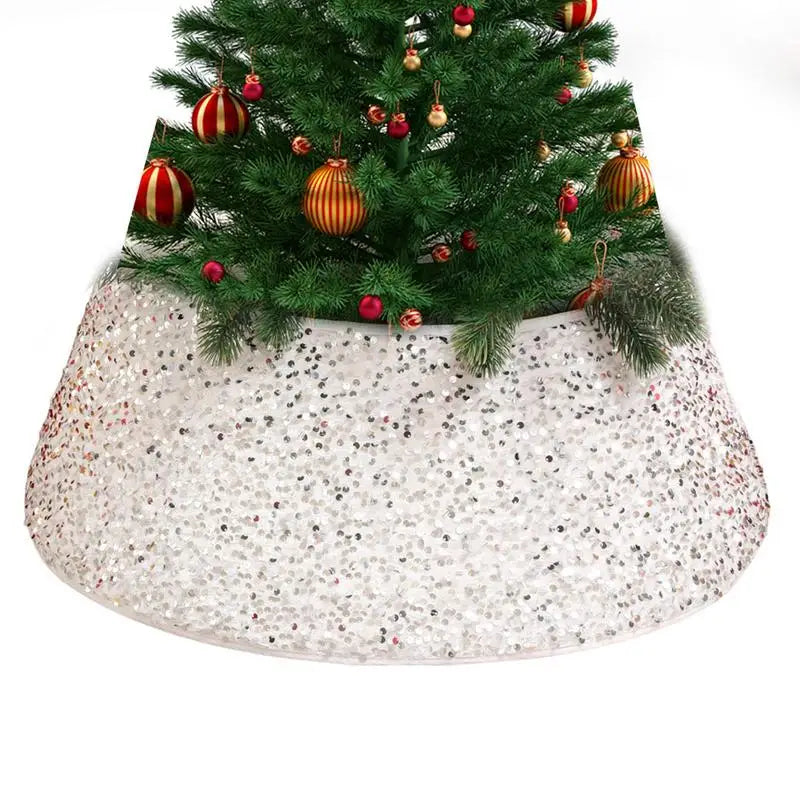 Christmas Tree Stand Cover 22Inch Round Tree Floor Mat Shimmer Tree Cover Mat Sequin Glitter Tree Skirts Vintage Tree Cover