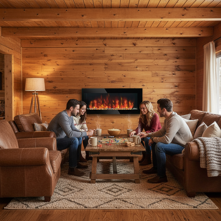 HOMCOM 41.3" 1500W Electric Wall-Mounted Fireplace with Flame Effect, 7 Color Background Light, Black