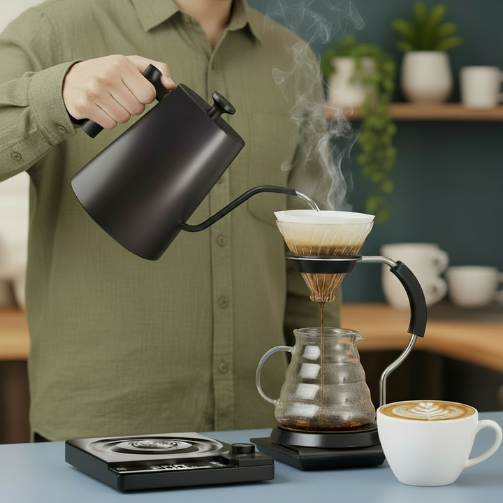 Electric Gooseneck Kettle, 0.9L. Black Auto Shut-off Electric Kettle with Temperature Control. 1200W Rapid Heating Coffee Kettle. 100% Stainless Steel Smart Kettle with LED Display
