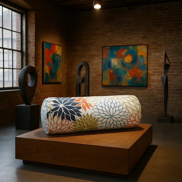 Modern  6" x 20" Orange Green and Blue Bolster Floral Indoor Outdoor Throw Pillow