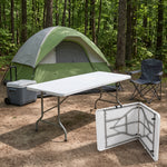 6 FT FOLDING CAMPING TABLE – PORTABLE INDOOR OUTDOOR TABLE WITH WATERPROOF HDPE TOP & CARRY HANDLE - 1