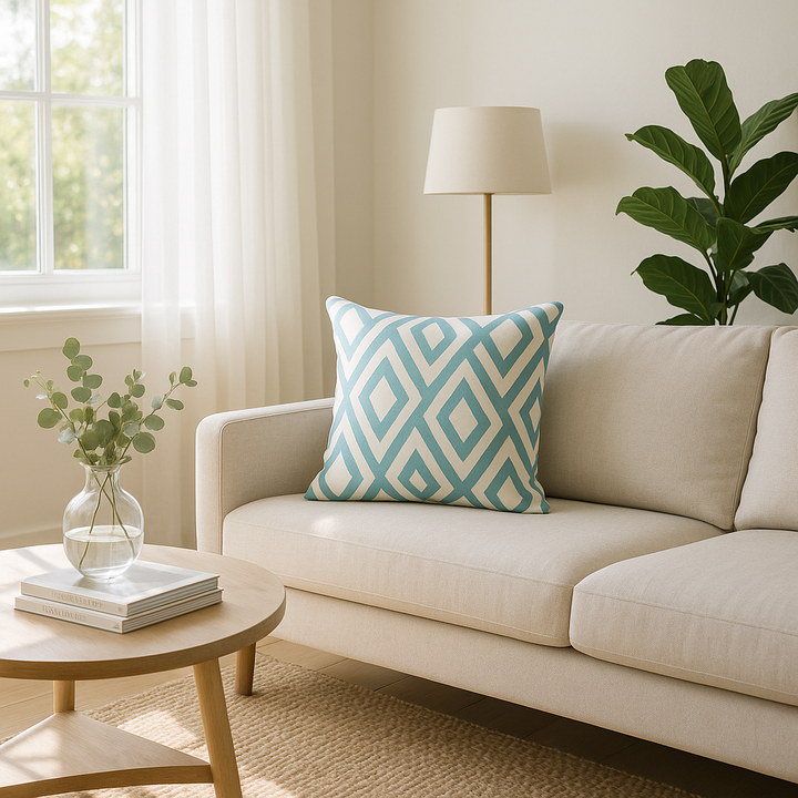 Modern  20" Aqua and White Geometric Indoor Outdoor Throw Pillow