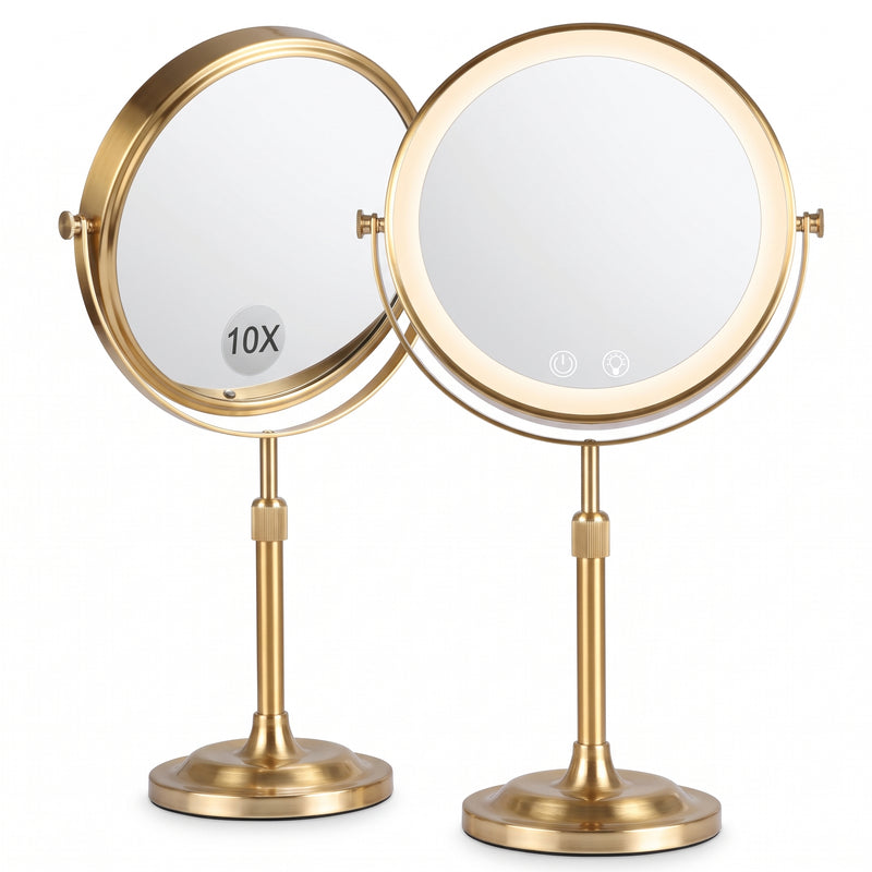 Double-Sided Magnifying Makeup Mirror – LED, Rechargeable, Height-Adjustable - 1