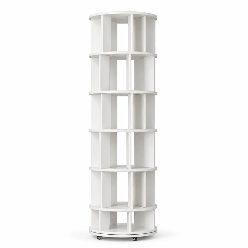 Rotating Bookshelf Tower – 360° Spinning Bookcase | 5 & 6-Tier, Solid Wood & MDF - 1