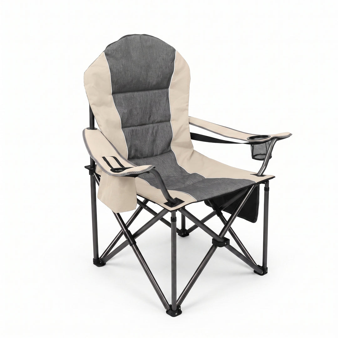 Oversized Portable Camping Chair with Lumbar Support & Cooler Bag - 1