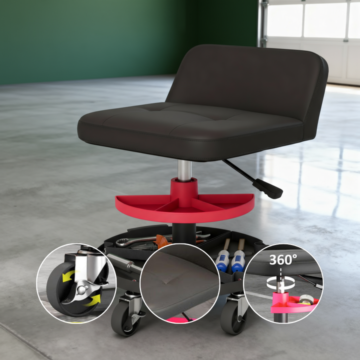 HOMCOM Rolling Creeper Garage Stool, 300 LBS Capacity Mechanic Stool with 360° Wheels, Tool Tray, Adjustable Height, Black