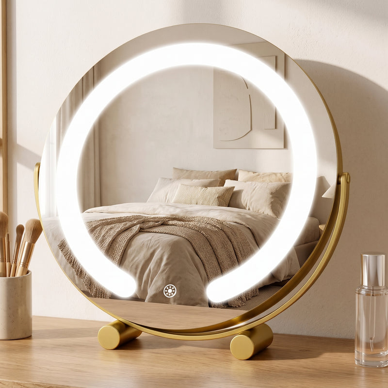 LED Vanity Mirror with Halo Lights – Dimmable, Touch Control, 360° Rotation - 1
