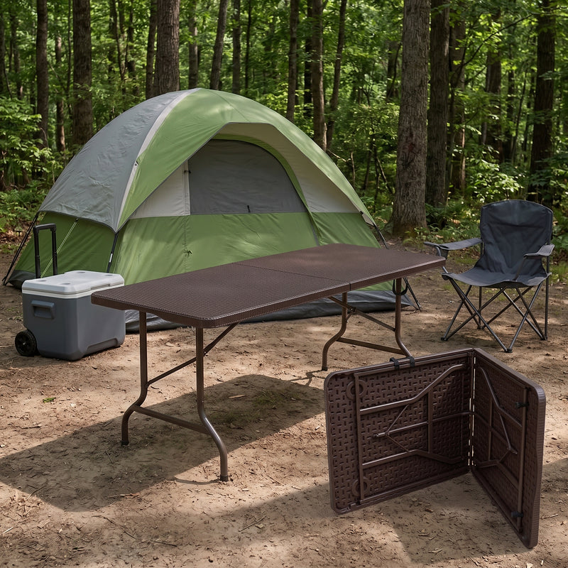 6 FT FOLDING CAMPING TABLE – PORTABLE INDOOR OUTDOOR TABLE WITH WATERPROOF HDPE TOP & CARRY HANDLE - 1