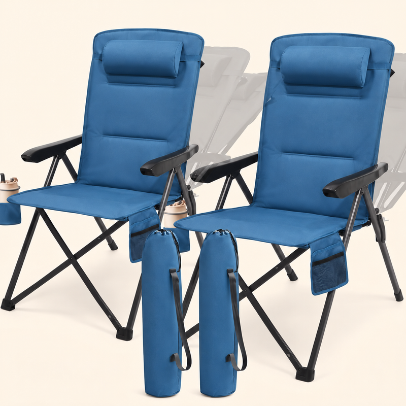 Reclining Camping Chair – 3-Position High-Back Folding Chair with Lumbar Support - 1