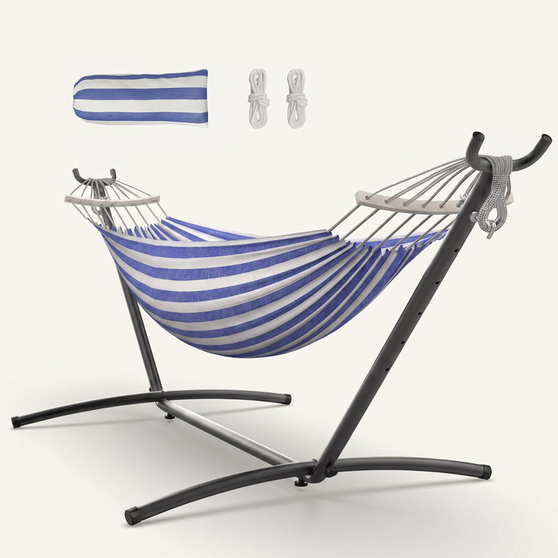 Double Hammock with Stand – Portable, Adjustable & 600lb Capacity for Indoor & Outdoor - 1