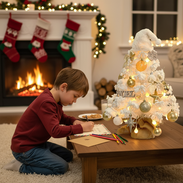 Tabletop Christmas Tree Small Mini Christmas Tree for Table Top;  Artificial Snow Flocked with Xmas Ornaments;  Gold Christmas Decorations for Home Office Apartment