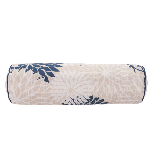 Modern and sophisticated  6" x 20" Beige Blue and Ivory Bolster Floral Indoor Outdoor Throw Pillow
