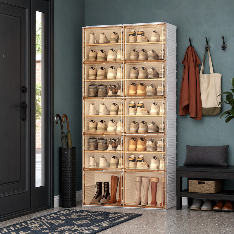 Foldable Shoe Cabinet with Doors – Slim Entryway Shoe Storage Organizer - 1
