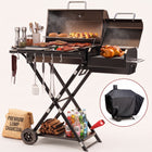 Portable Charcoal Grill with Smoking Function, Foldable Suitcase Design with Wheels, Multi-Tier Storage Rack & Waterproof Cover for Outdoor BBQ Parties - 1