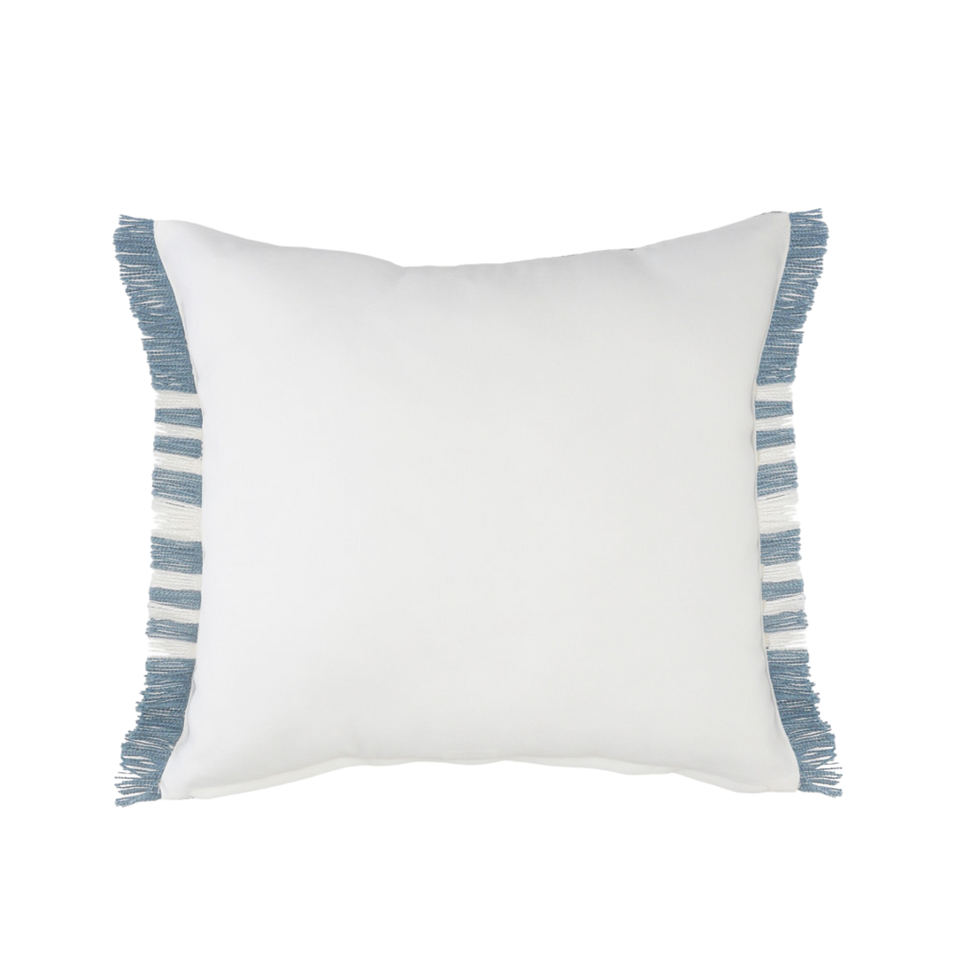 Premium 24" Blue and Off White Striped Indoor Outdoor Throw Pillow with Decorative Fringe