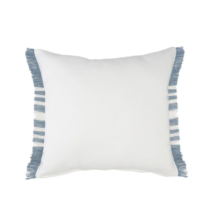 Premium 24" Blue and Off White Striped Indoor Outdoor Throw Pillow with Decorative Fringe