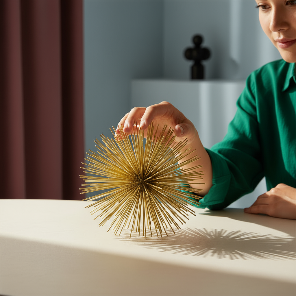 8" Silver Metal Spiky Sphere Tabletop Sculpture