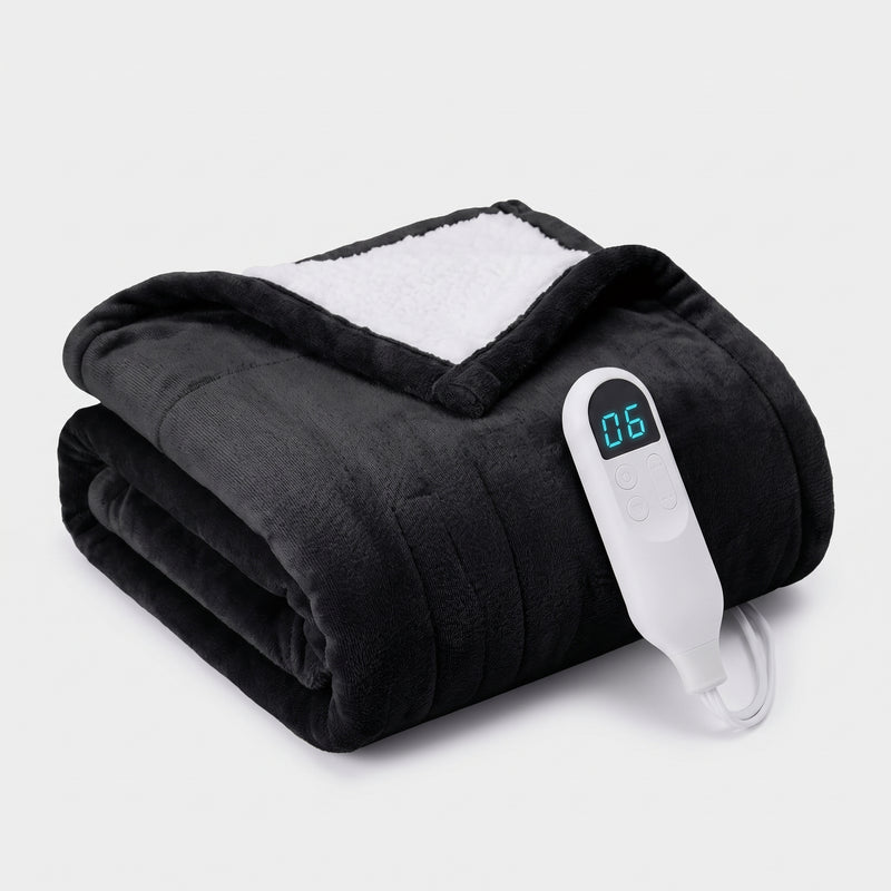 Heated Throw Blanket – Flannel & Sherpa, 6 Heat Levels - 1