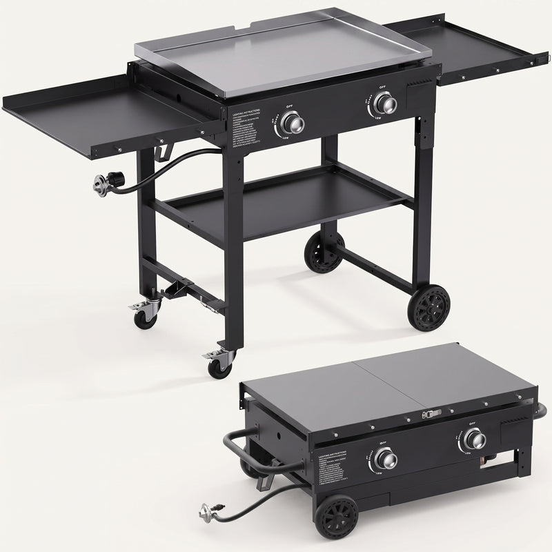 2 & 3 BURNER PORTABLE PROPANE FLAT TOP GRIDDLE – 20,000–45,000 BTU OUTDOOR GRIDDLE WITH SIDE SHELVES & CART - 1