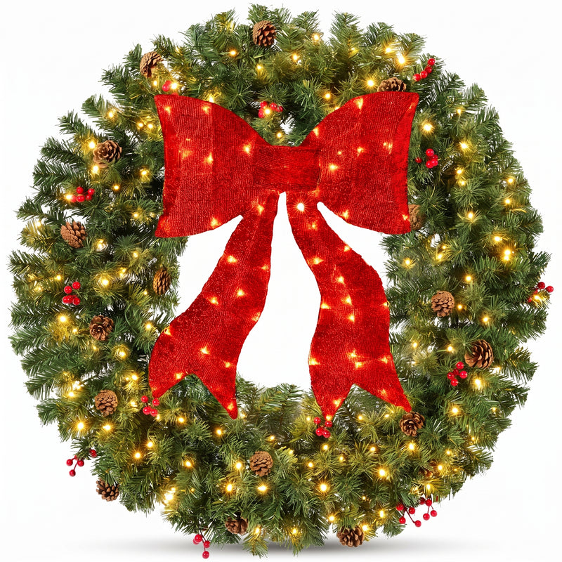 PRE-LIT CHRISTMAS WREATH – WARM LED DOOR DÉCOR - 1