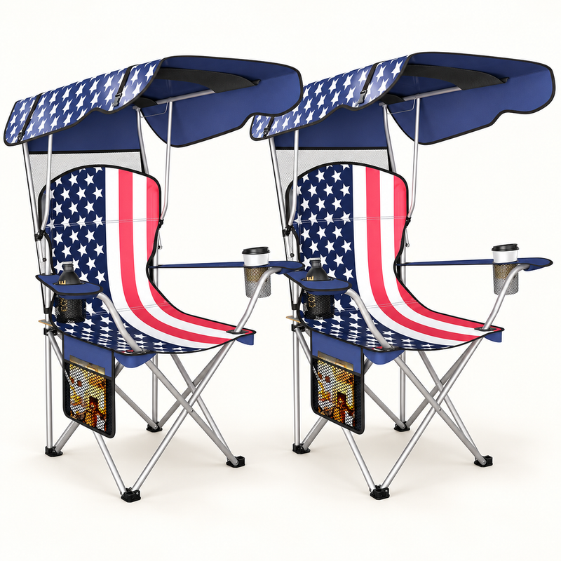 Camping Chair with Canopy – 2-Pack Folding Outdoor Chairs - 1