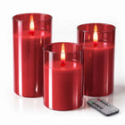 Flameless Candles with Remote & Timer – Glass Pillar Set of 3 - 1