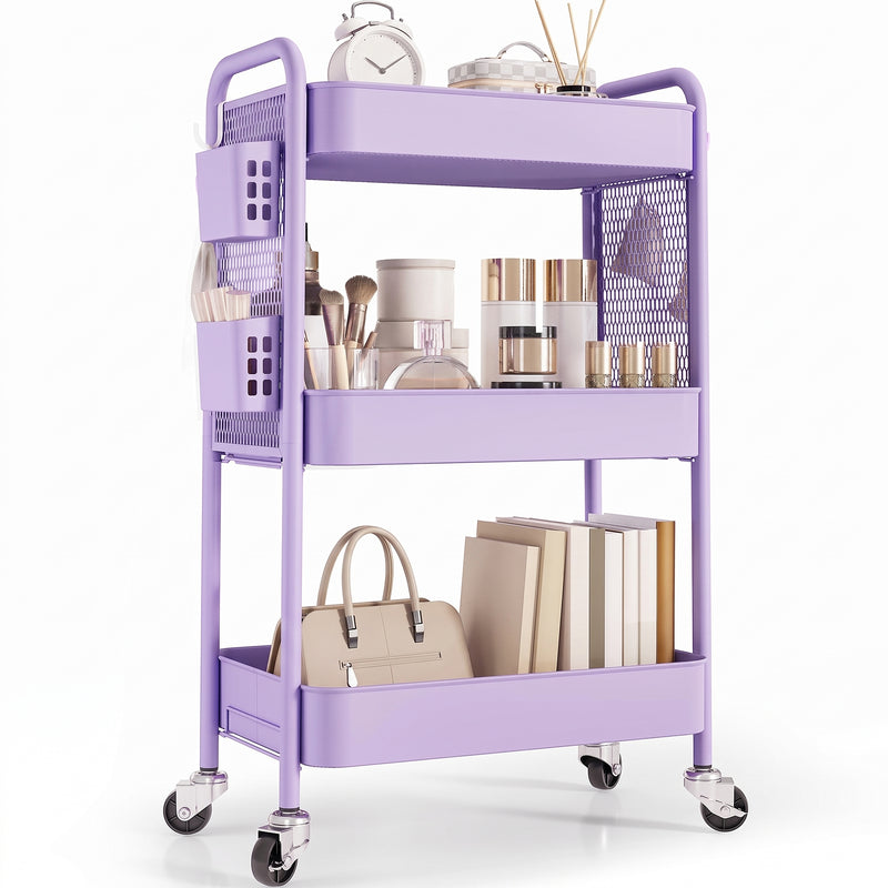 3-Tier Metal Rolling Cart – Foldable or Fixed Pegboard Styles - 1