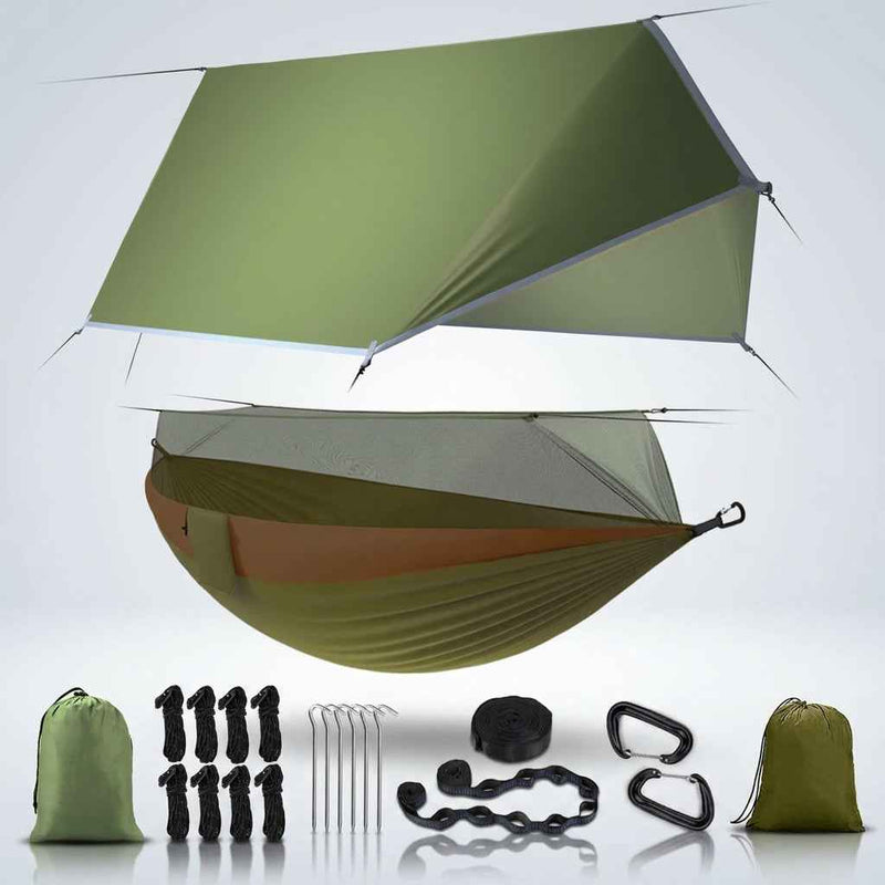CAMPING HAMMOCK TENT WITH RAIN FLY & MOSQUITO NET – 2-PERSON CAMPING KIT