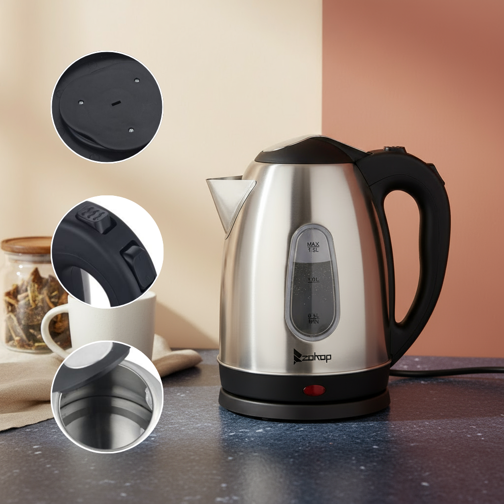 US Standard ZOKOP HD-1802S 120V 1200W 1.5L Stainless Steel Electric Kettle with Water Window [Same code 00574412]