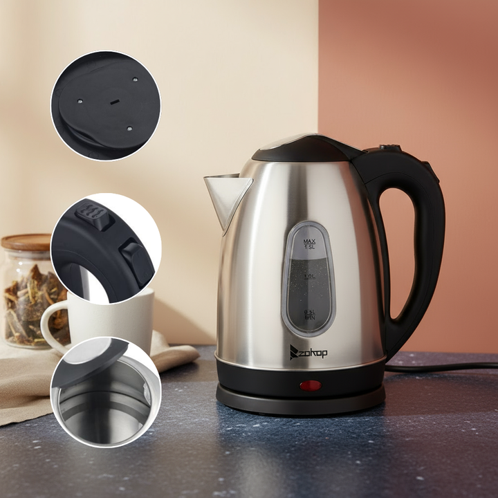 US Standard ZOKOP HD-1802S 120V 1200W 1.5L Stainless Steel Electric Kettle with Water Window [Same code 00574412]