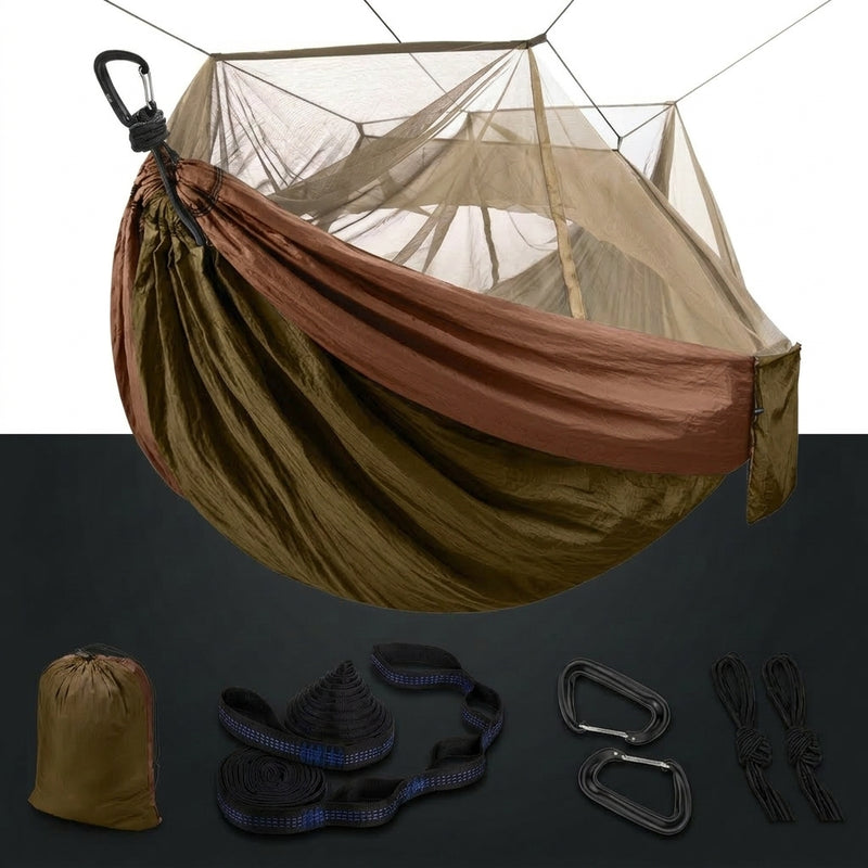 Over 600lbs Hammock, 1-2 person, Nylon with Mosquito Net - 1