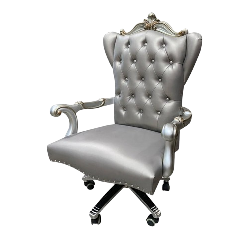 Gray Faux Leather Tufted Seat Swivel Adjustable Executive Chair Leather Back