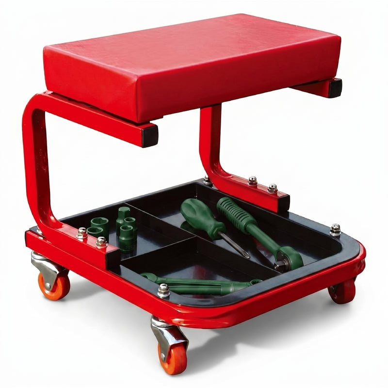 Rolling Mechanic Stool with Tool Tray - Creeper Seat with Wheels for Garage & Shop, Rolling Work Stool with Wheels for Mechanics, Auto Repair Workshop - 1