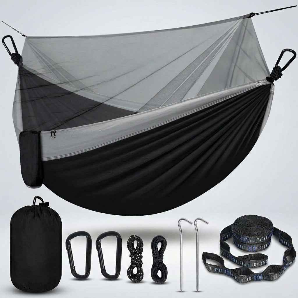 DOUBLE CAMPING HAMMOCK WITH REVERSIBLE BUG NET – 2 PERSON, 660 LB