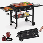 2 & 3 BURNER PORTABLE PROPANE FLAT TOP GRIDDLE – 20,000–45,000 BTU OUTDOOR GRIDDLE WITH SIDE SHELVES & CART - 1