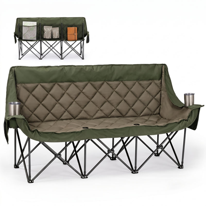 Oversized Padded 3-Person Folding Camping Loveseat Chair – Heavy Duty Outdoor Seating - 1