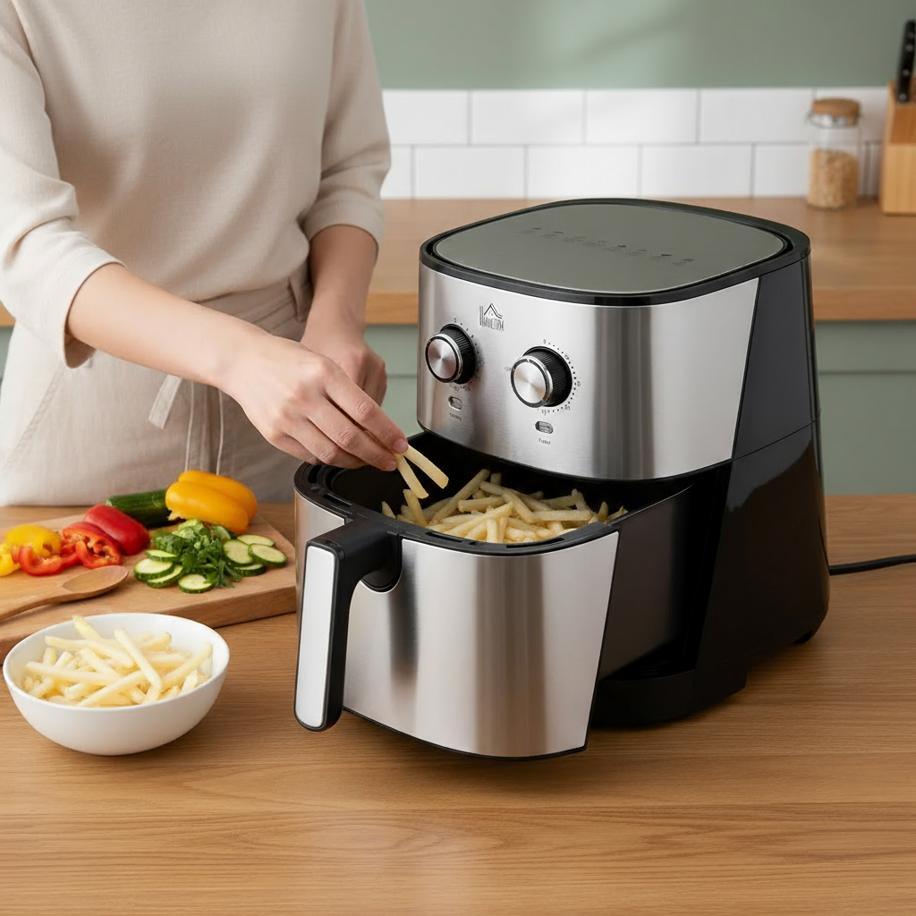 W2225141034  6.9qt Air fryer 85% less oil or low fat cooking 1700W electric oven 400F split oil filter 360° air circulation timing and non-stick pan, intelligent oil-free cooking air frying, baking