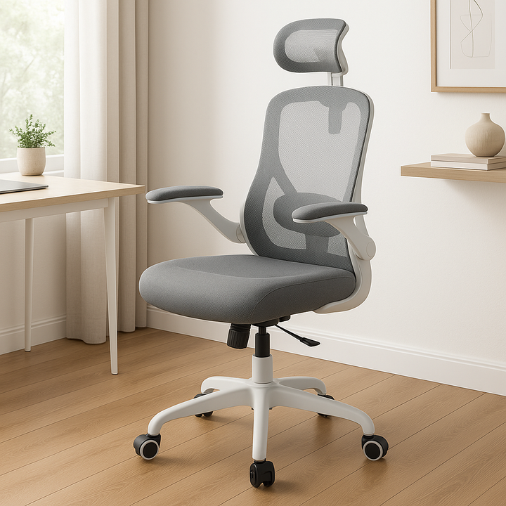 Ergonomic Office Chair Home Computer Desk Chair Adjustable Lumbar Support Flip Up Armrests Breathable Mesh Seat with Headrest Grey