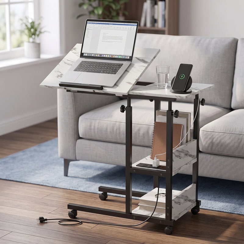 C-SHAPED END TABLE WITH CHARGING STATION – ADJUSTABLE HEIGHT - 1